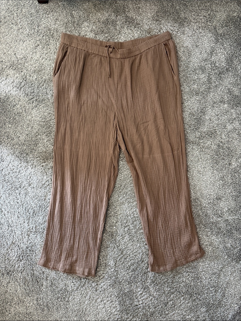 Eileen Fisher Cocoa Wide-Leg Drawstring Pants, Organic Cotton Gauze
